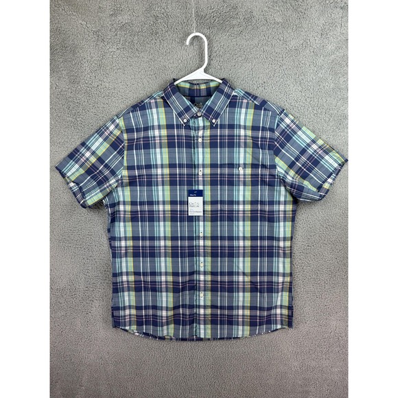 Croft & Barrow Shirt Mens Large Blue Plaid Slim Fit Stretch Performance New Tag